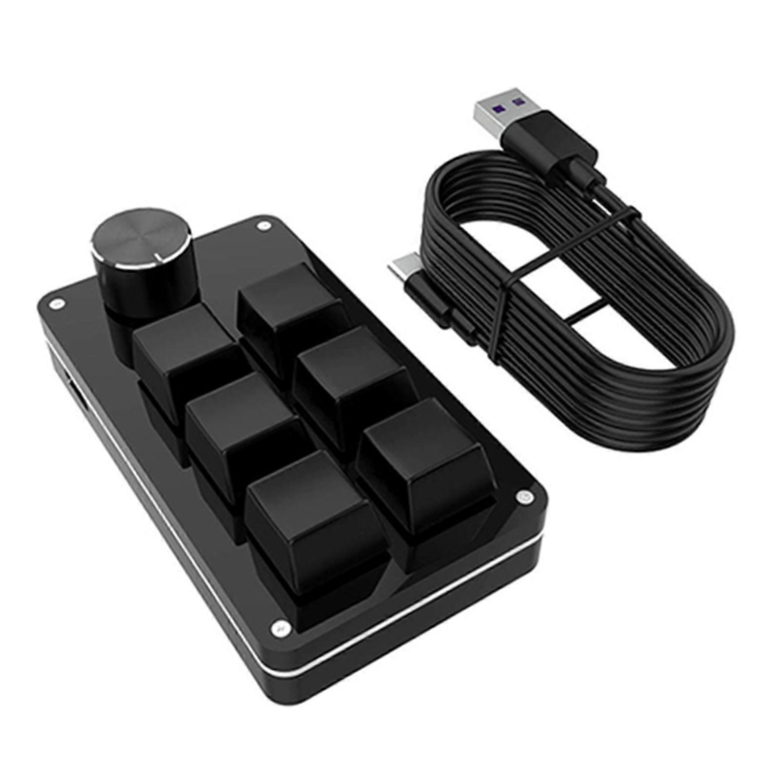 Mini Wired RGB Mechanical Keyboard One Hand USB Custom Macro Programmable Keyboard with 6 Keys and 1 Knob Compact Design