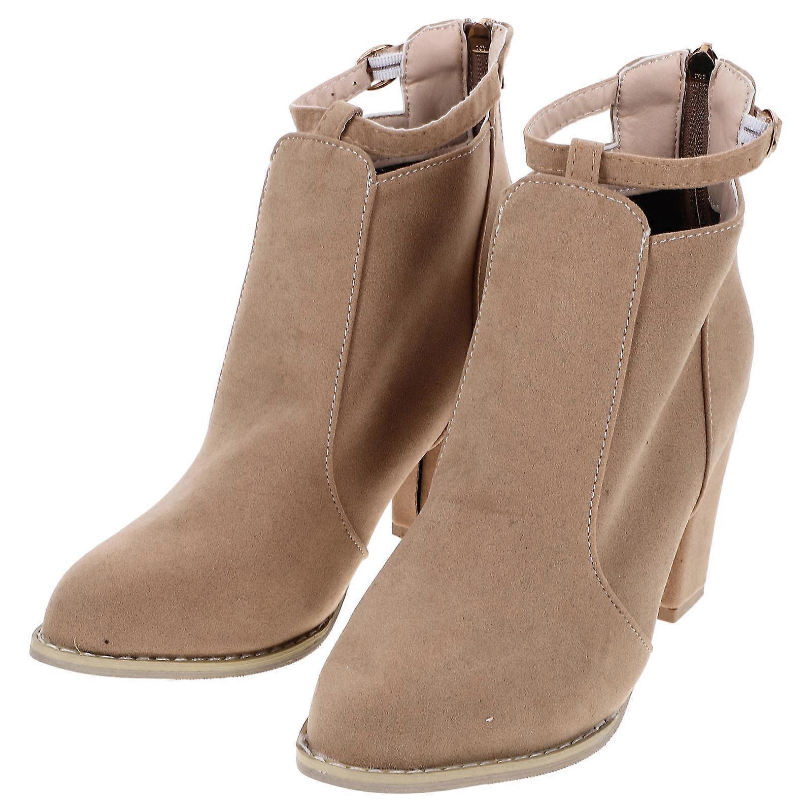 Heels Elegant Short Boots Autumn Wear Pu Material High Heel Comfortable Apricot 1Pair