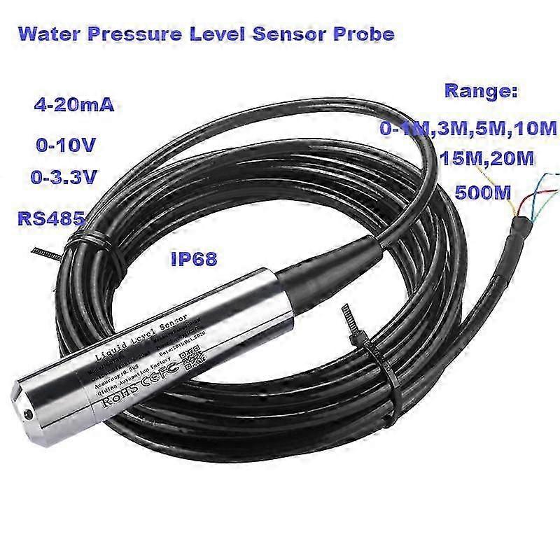0-500M Range Hydrostatic Liquid Level Transmitter 4-20mA 0-10V 0-3.3V Output Water Pressure Level Probe 0-5M 10M 15M 20M