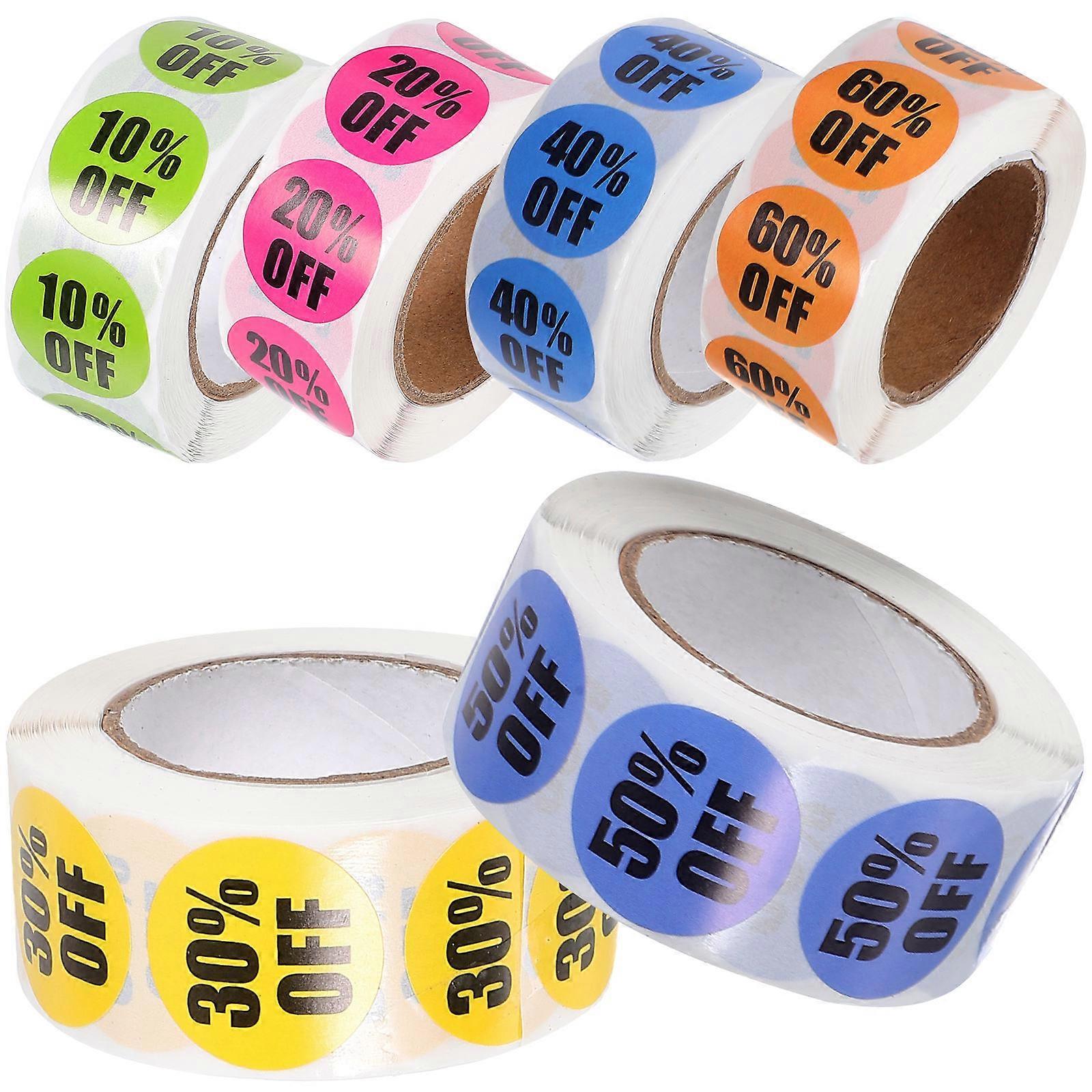 6 Rolls Adhesive Store Stickers | Percent Off Decals for Supermarkets | Easy Peel Price Tags Labels | Residue Free