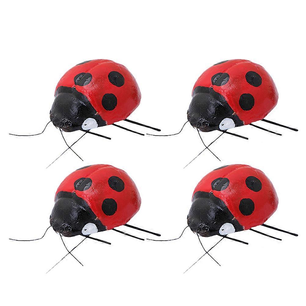 Garden Animal Ladybird Statue Outdoor Adornment Iron Material Red 4Pcs