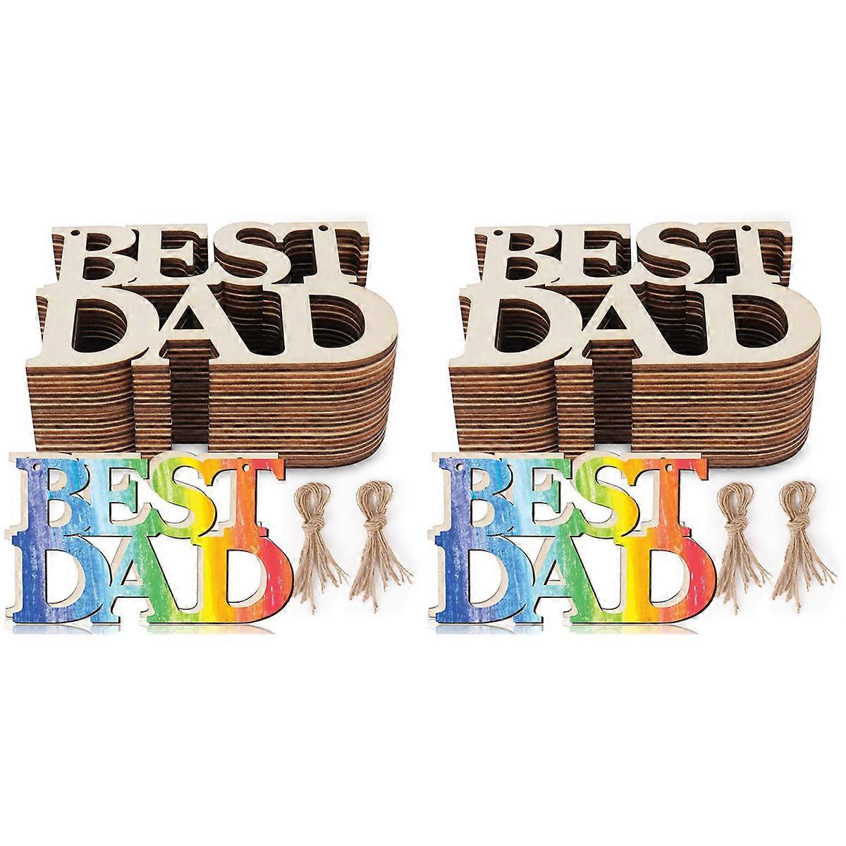 40Pcs Best DAD Unfinished Wood Crafts, Gift Tags with String