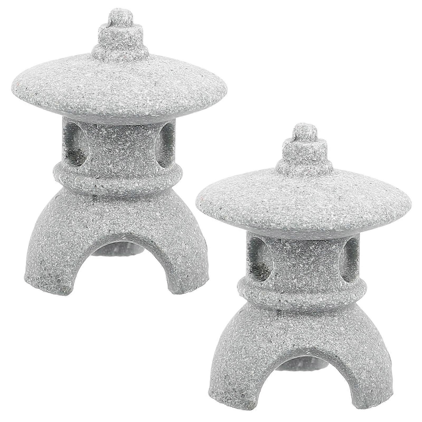 2pcs Mini Sandstone Japanese Lantern   Zen Garden Tabletop Decoration, Tiny Model for Bonsai & Succulent Plants, Unique Garden Ornament