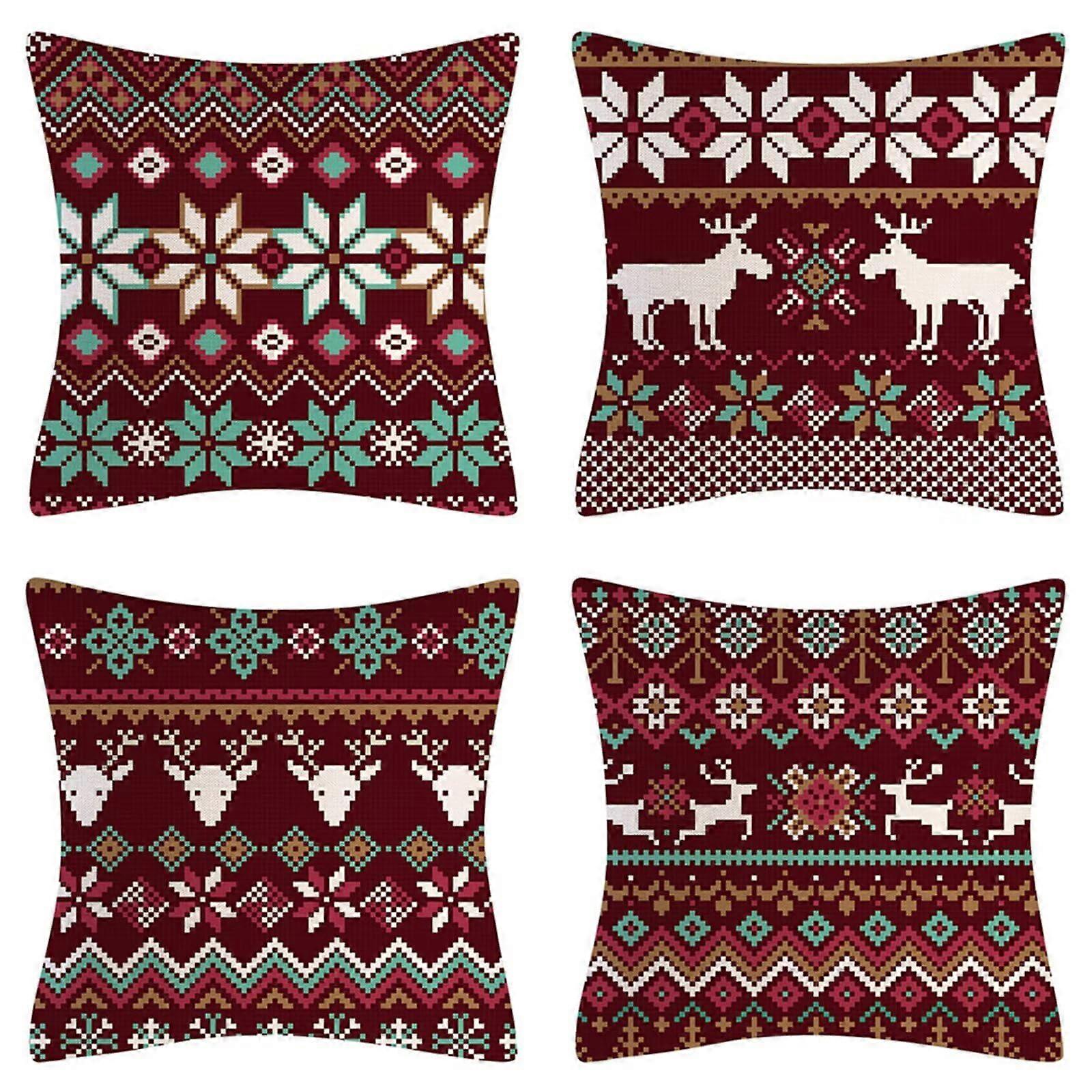 WKissenbezug Red Nordic Christmas 4piece set 50x50cm Breathable Garden decoration Y31 Soft 50x50cm, 4pcs