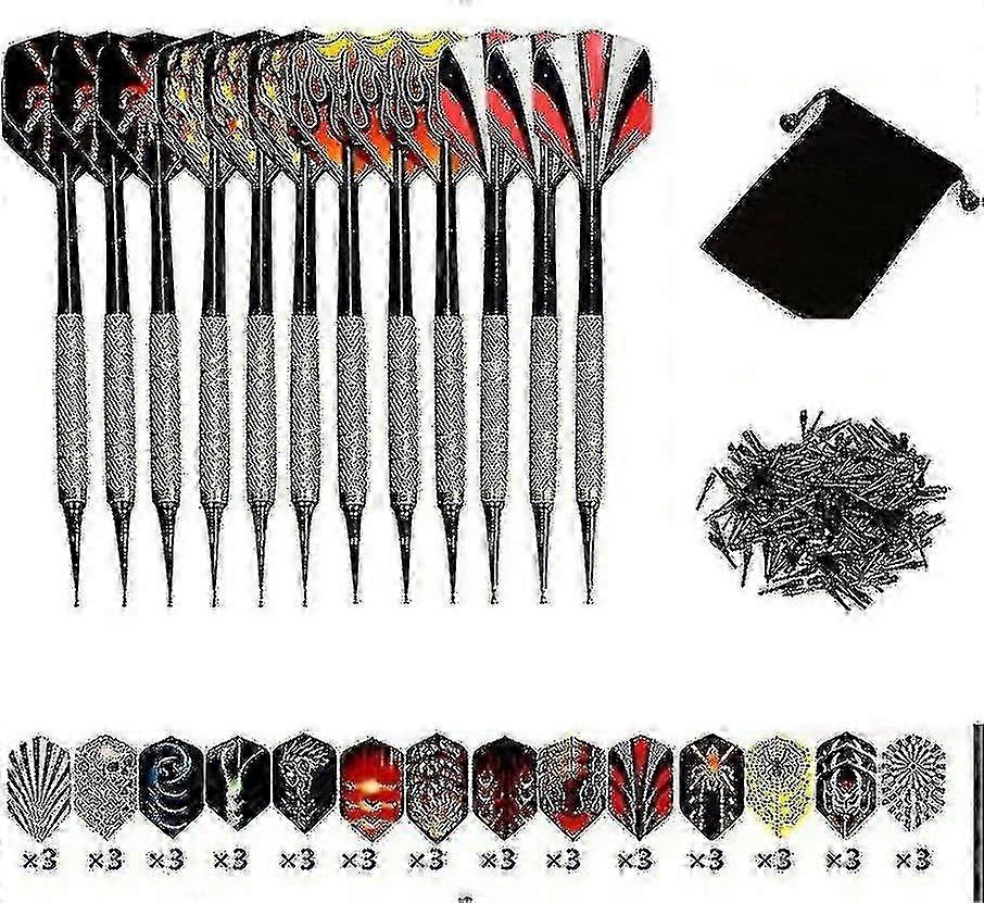 Soft Dart Set, 12-Pack Soft Tip Darts for Electronic Dartboards with 42 Extra Flights and 100 Plastic Tips
