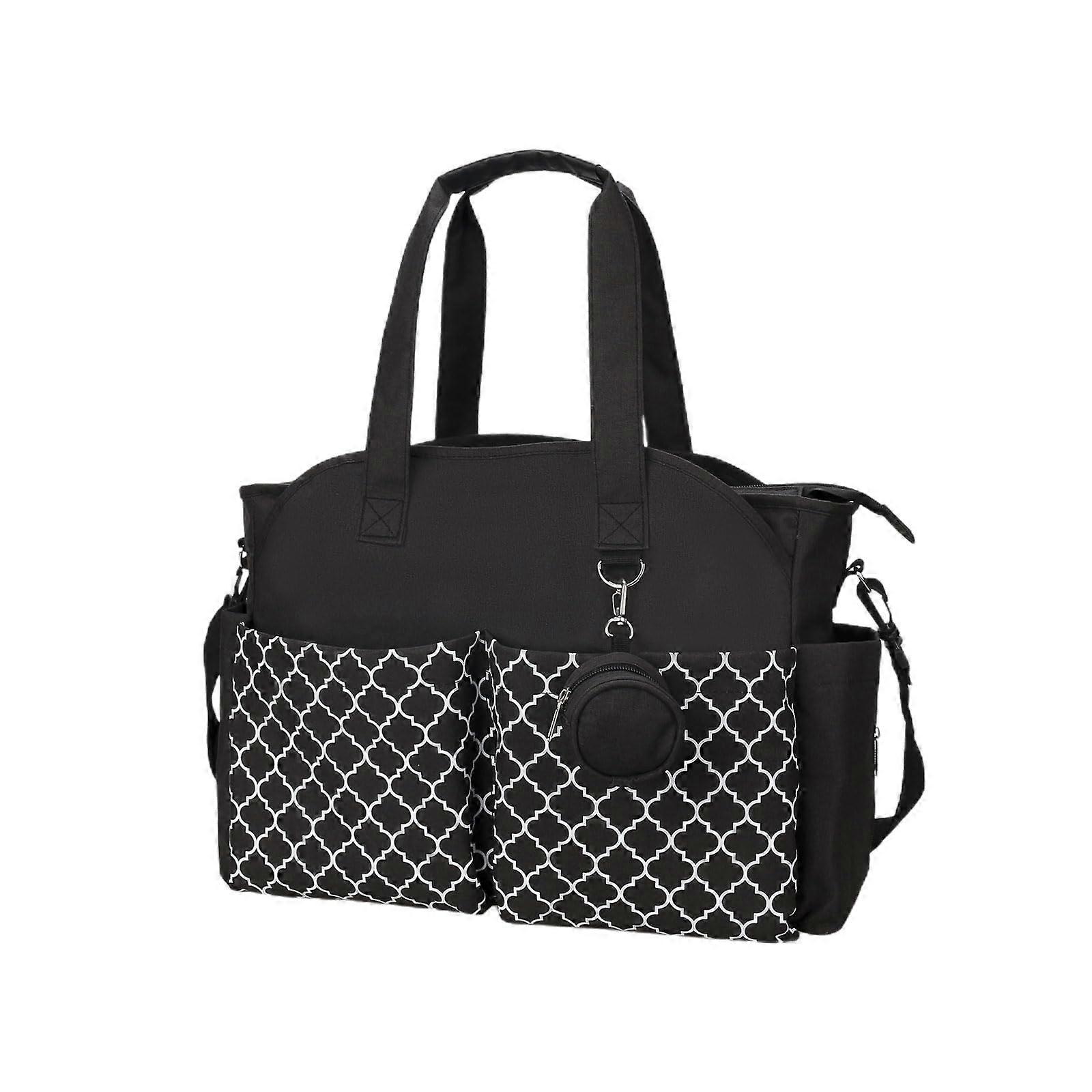 Trendy Mummy Shoulder Bag Large Capacity Black Diaper Tote for Mothers Portable Changing Bag with Multiple Pockets