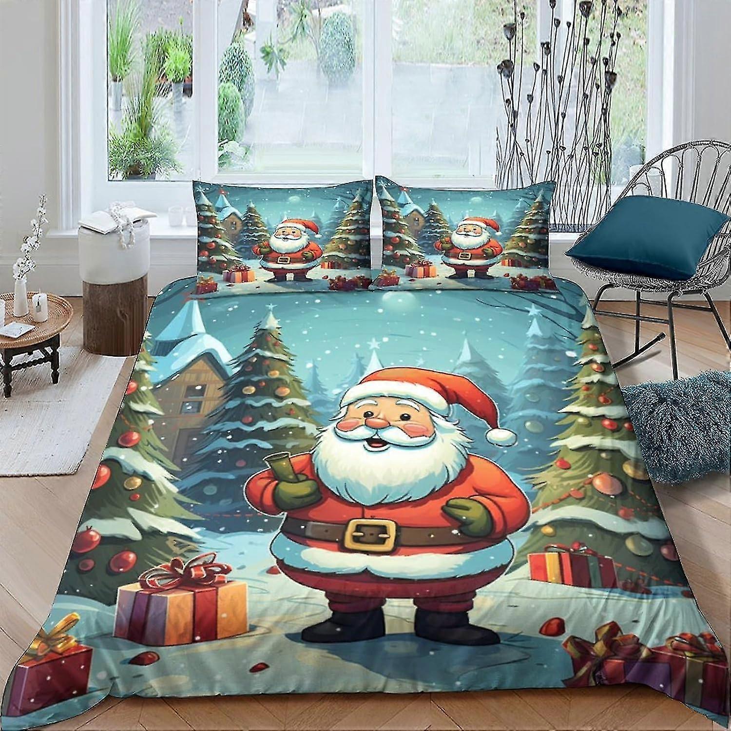 Santa Claus Duvet Cover Bedding Set 3 Piece Set Microfiber Polyester Comforter Cover with Zipper Closure Pillowcase������ijƷ��