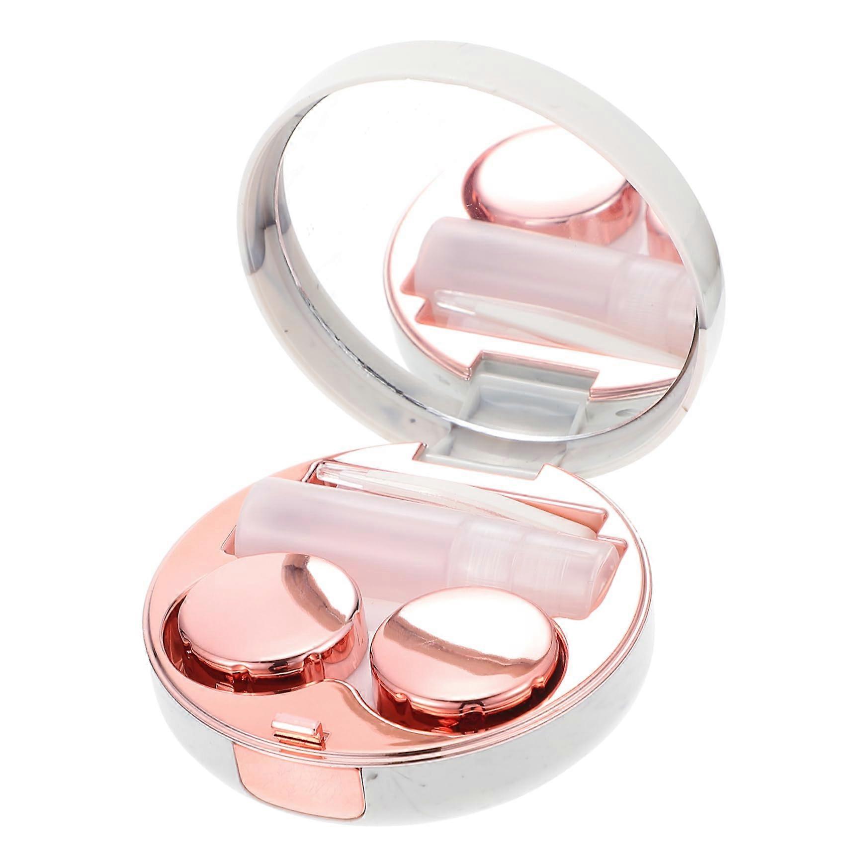 1 set of lens case with mirror in marble design, stylish storage solution for onthego, organizer for family