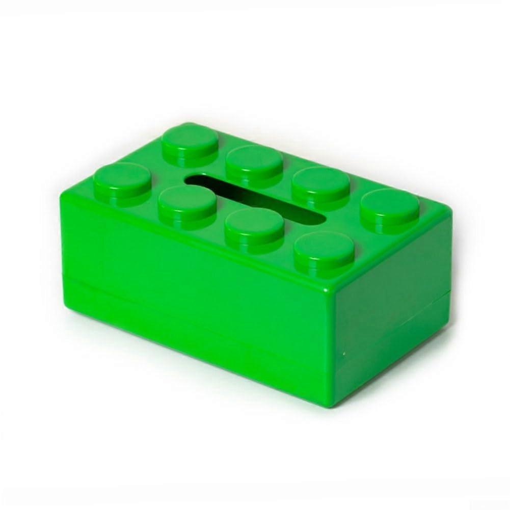 Tissue Box Holder Building Block Design Wall Mounted or Desktop ABS Storage Container Green