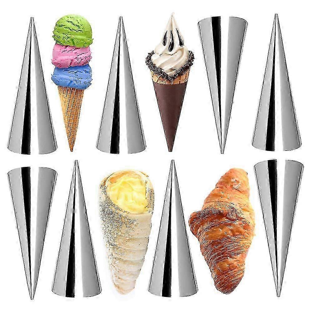 12pcsステンレス鋼ベーキングコーンDIYペストリークリームホーン金型円錐管コーンペストリーロールホーン金型ベーキングデンマーク大型コイルモールドツール - 大型S