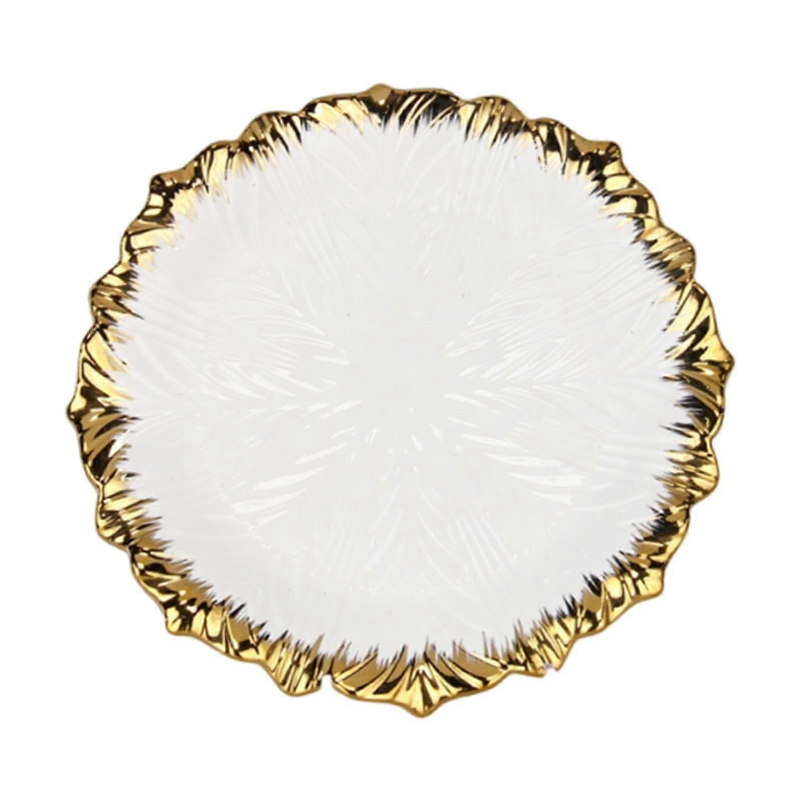 Loading Plate 10 Inch Ceramic Salad Plate with Golden Rim for Dinners, Cakes, and Main Course Tableware