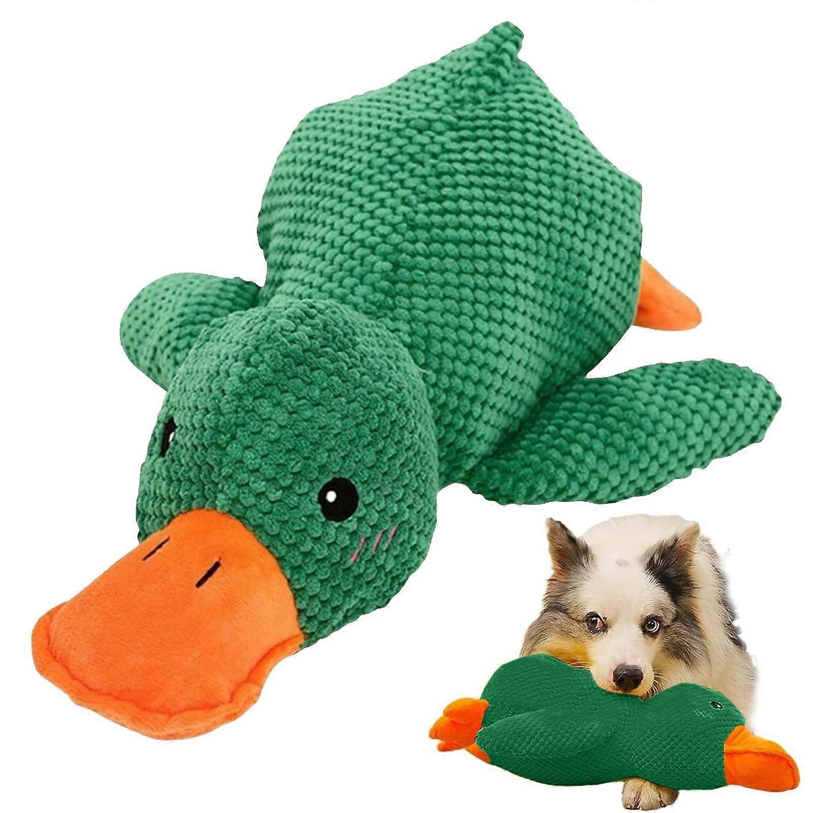 Antistress Duck Dog Plush Squeaky Toy, Interactive Anti-Stress Dog Toy, Keeps Calm, Size S/M/L, Green, 1 Piece