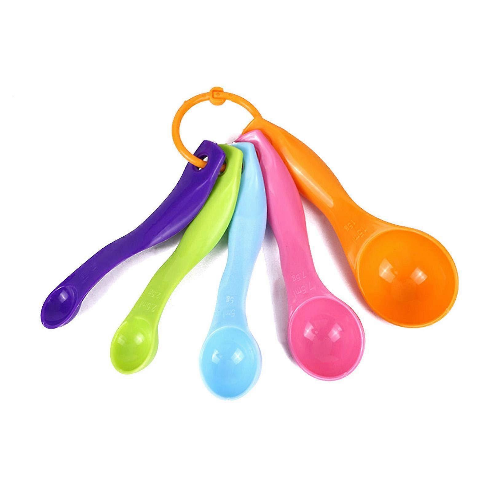5 Measuring Spoons Set, Plastic Colorful Teaspoon and Tablespoon for Cooking Baking, Measuring Spices, Sugar, Salt, Oil