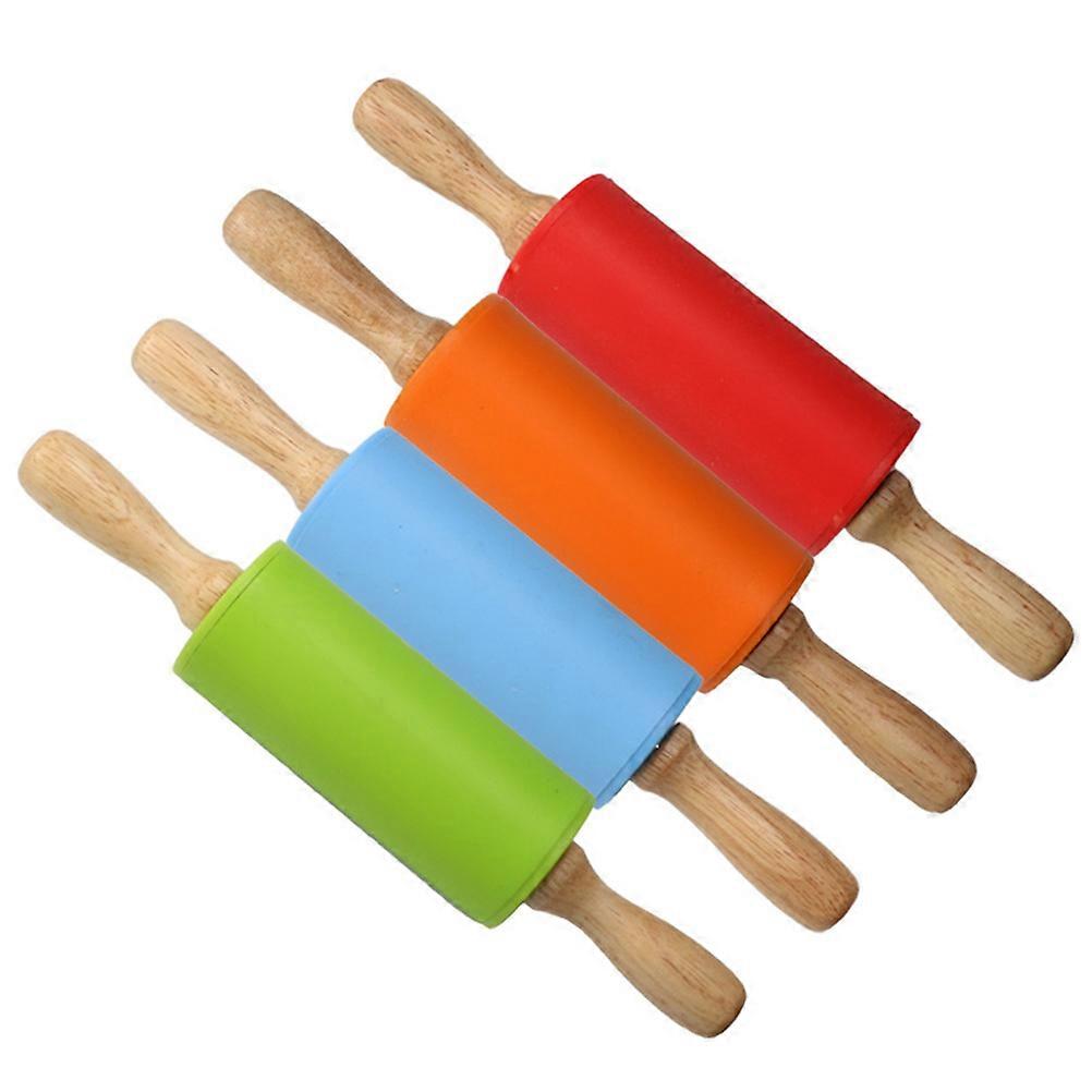 Rolling Pin Mini Non Stick Silicone Wood Handle Fondant Cookie Pastry Dough Baking 1Set