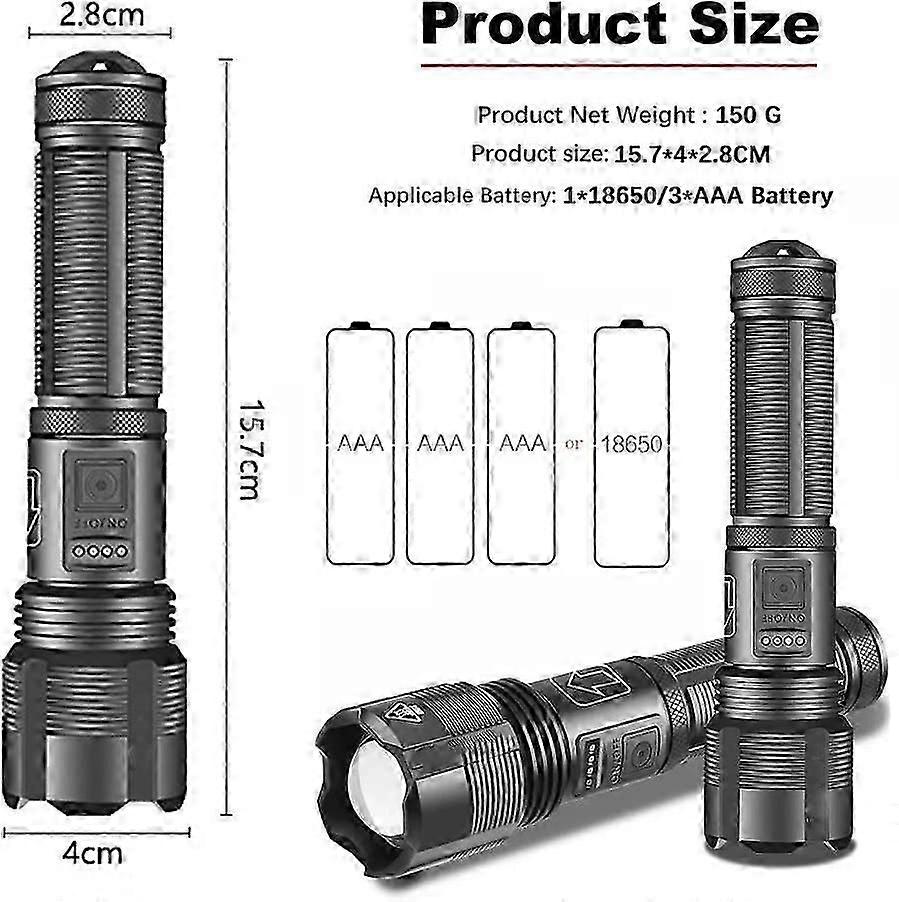 Ultra powerful LED flashlight, rechargeable flashlight waterproof flashlight