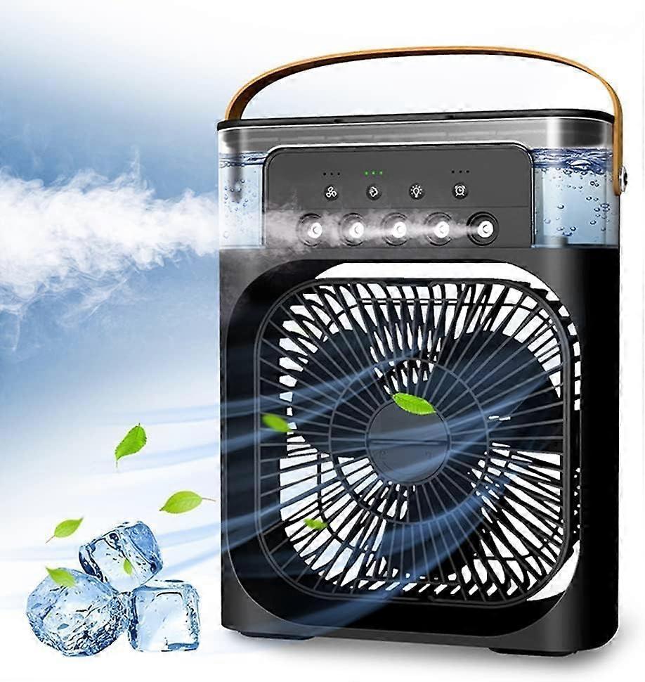Portable Air Conditioning Fan - 4-in-1 Mini Cooling Fan with Water Mist Spray, 3 Speeds, Table Fan for Home Office Black