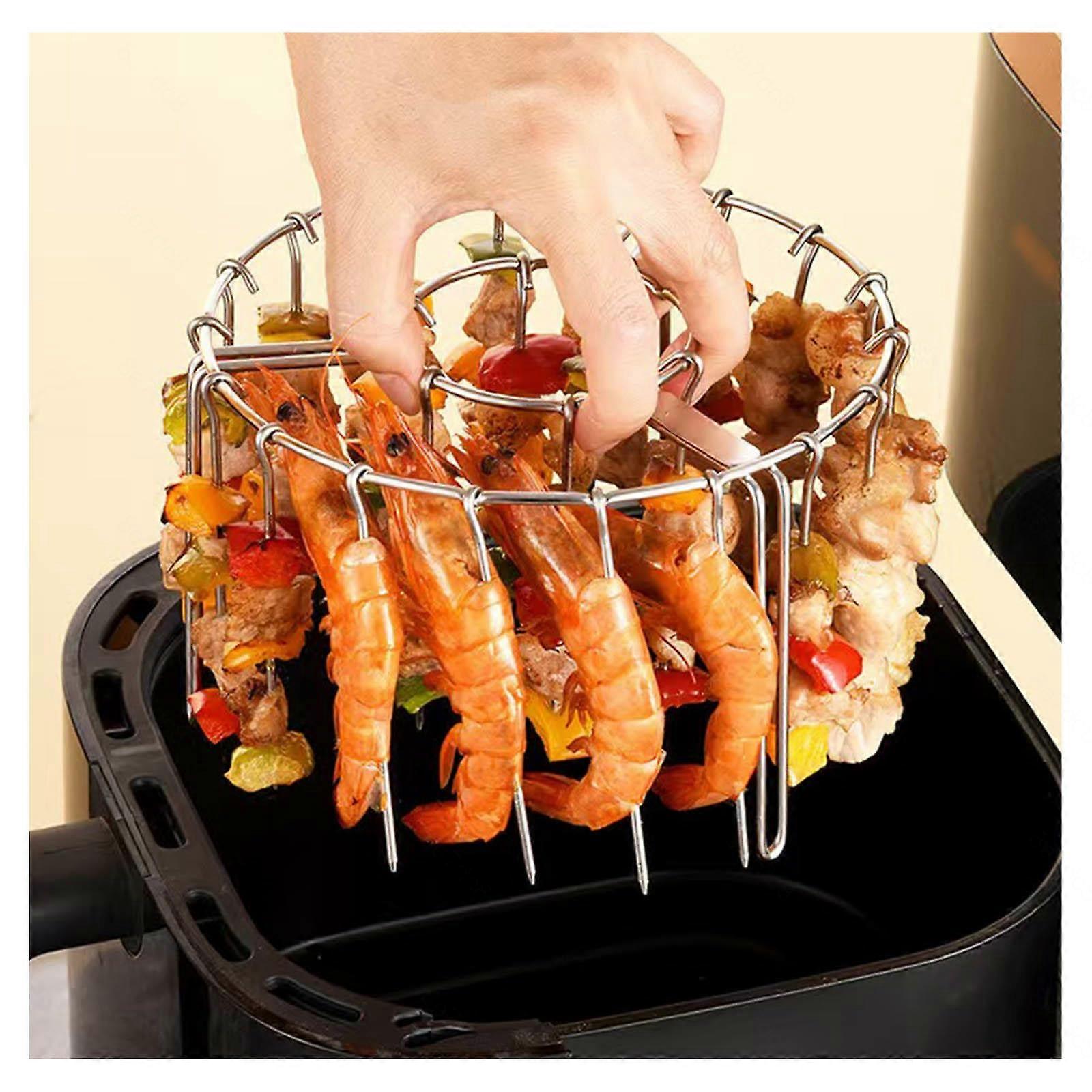 Air Fryer Grill Rack Set with Vertical Skewers, Compatible with Air Fryers and Ovens, 48 Skewers Included