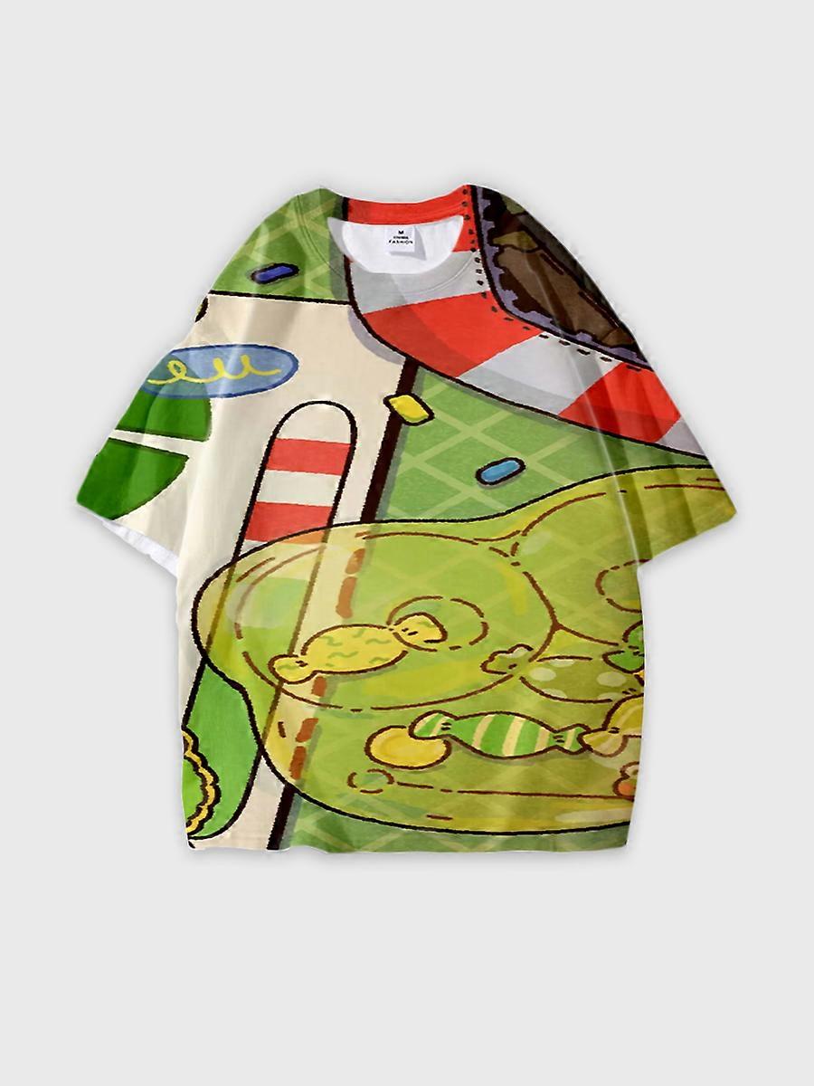 T-shirt round neck Pattern loose short sleeve B1119