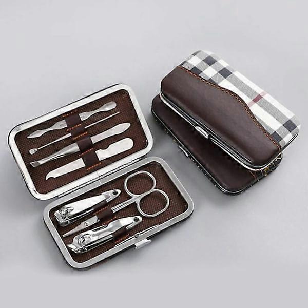 7 pcs/1 set Manicure Set in Metal Frame Case Nail Scissors Tw