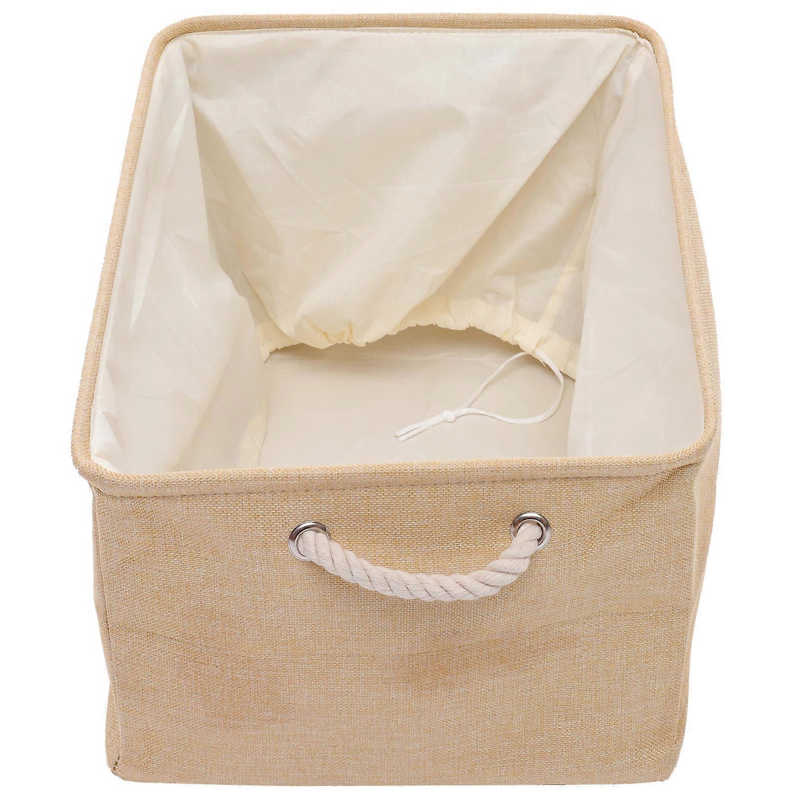 Makeup Organizer Beige Fabric Storage Basket with Drawstring Closure for Home Organizing