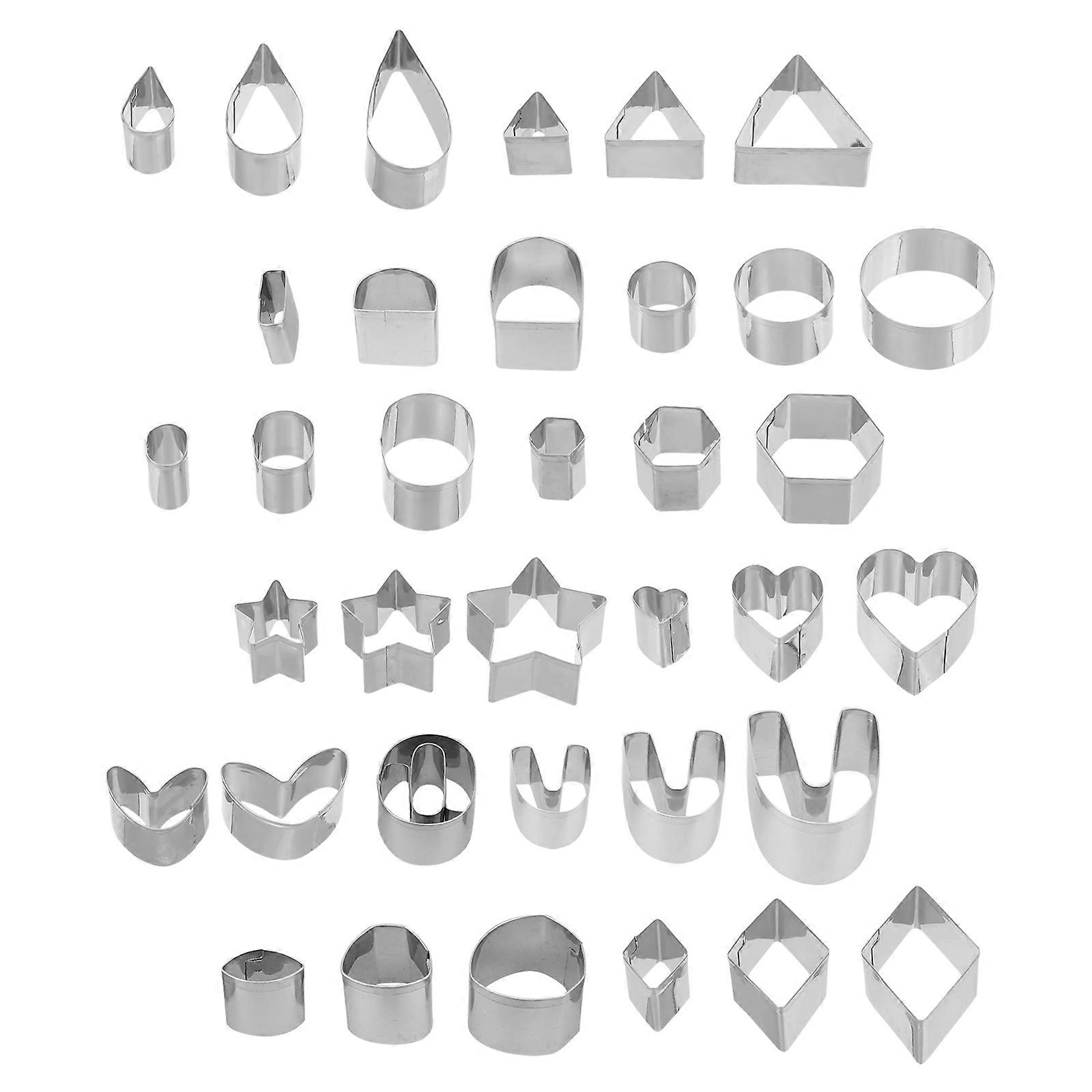 Clay Tools 1 Set Of Metal Molds For Baking Decorating And Crafting Rounded Edges Silver Color 36Pcs