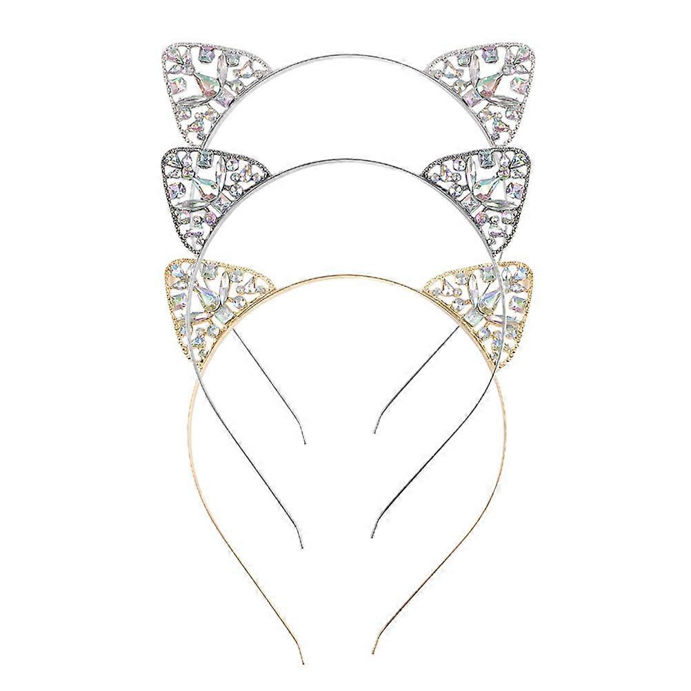 Silver Cat Ear Drill Headband for Decor Durable Lightweight Alloy with Glitter Rhinestones Perfect for Parties and Daily Wear