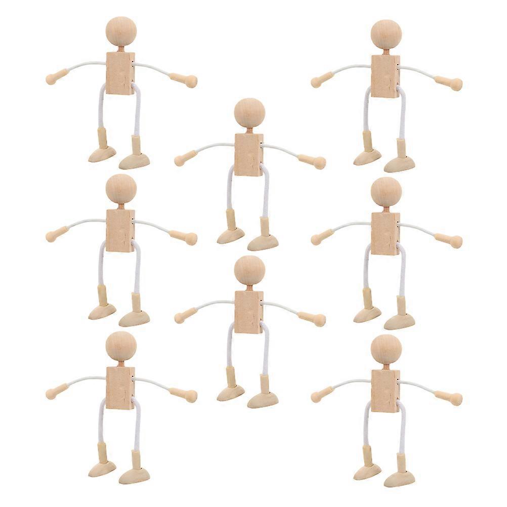 Wooden Doll Bodies Kit 8pcs Natural Unfinished Robot Puppet Figures for DIY Painting & Creative Safe Play Supplies
