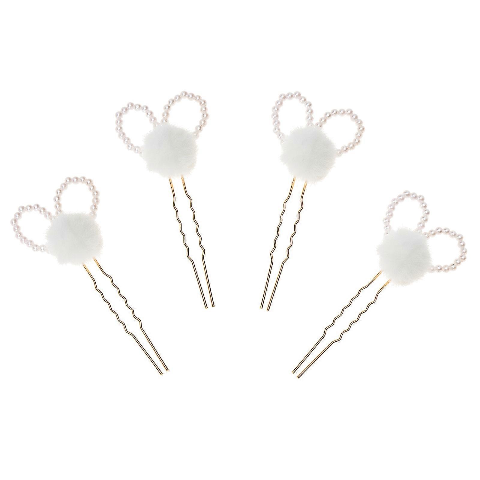 Unique Hair Accessories 2 Pairs Plush Balls Hair Piece Classical Hanfu Style Headdress Assorted Color Hair Modification