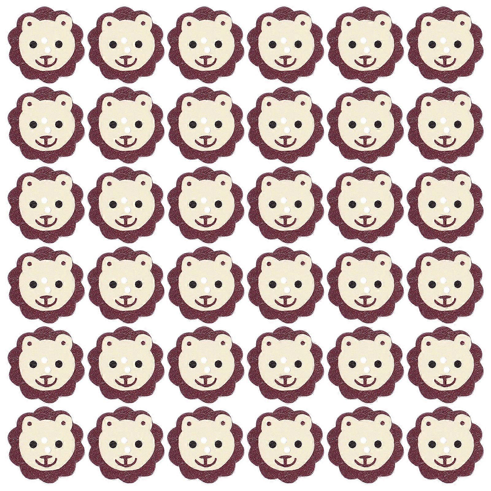 Multi Color Lion Head Styled Wooden Buttons For Clothing And DIY Crafting 100Pcs