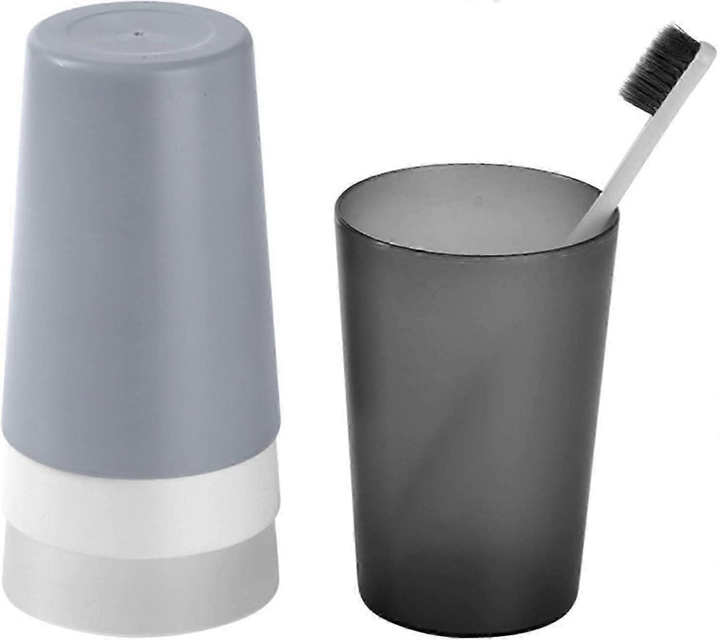 4個のバスルームタンブラー歯ブラシホルダー子供、旅行キャンプ用滑らかなカップ口、すっきりとしたバスルームアクセサリー(ブラック、グレー、ホワイト、透明)