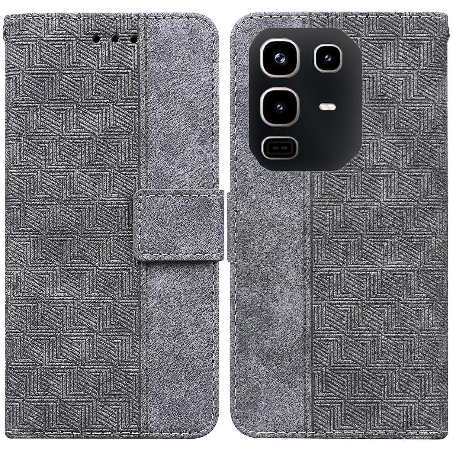 TKdaddy ل Infinix Note 50 Pro 4G / Note 50 4G حالة نمط هندسي غطاء هاتف محفظة جلدية مع حزام معصم رمادي