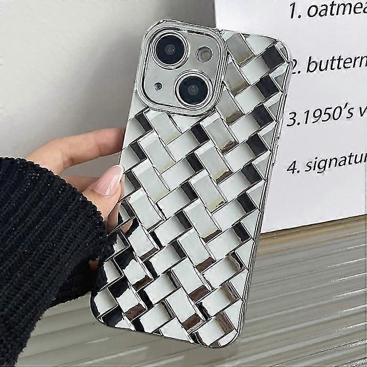 For iPhone 12 Retro Weave Texture Electroplating Phone Case