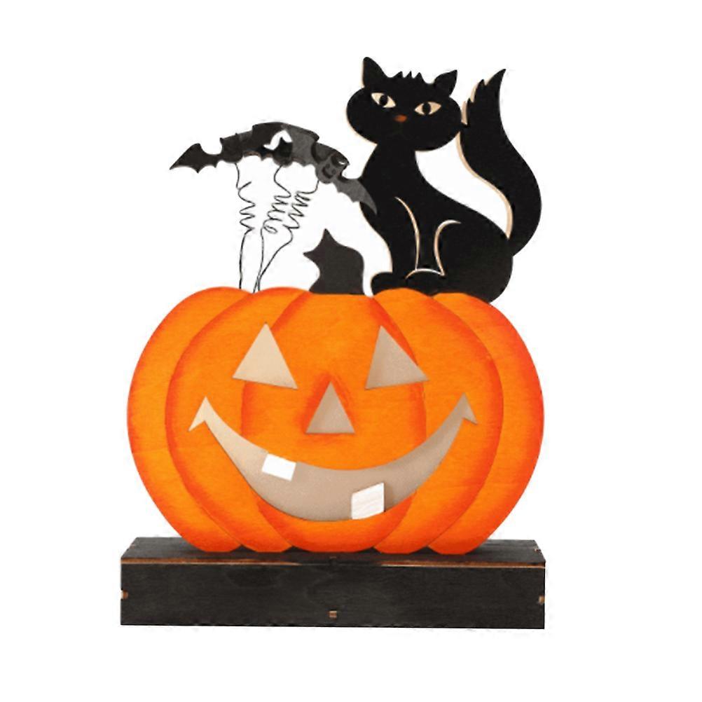 Orange Halloween Pumpkin Light Decor with Cat Design Battery Operated Warm Color Synthetic Material
