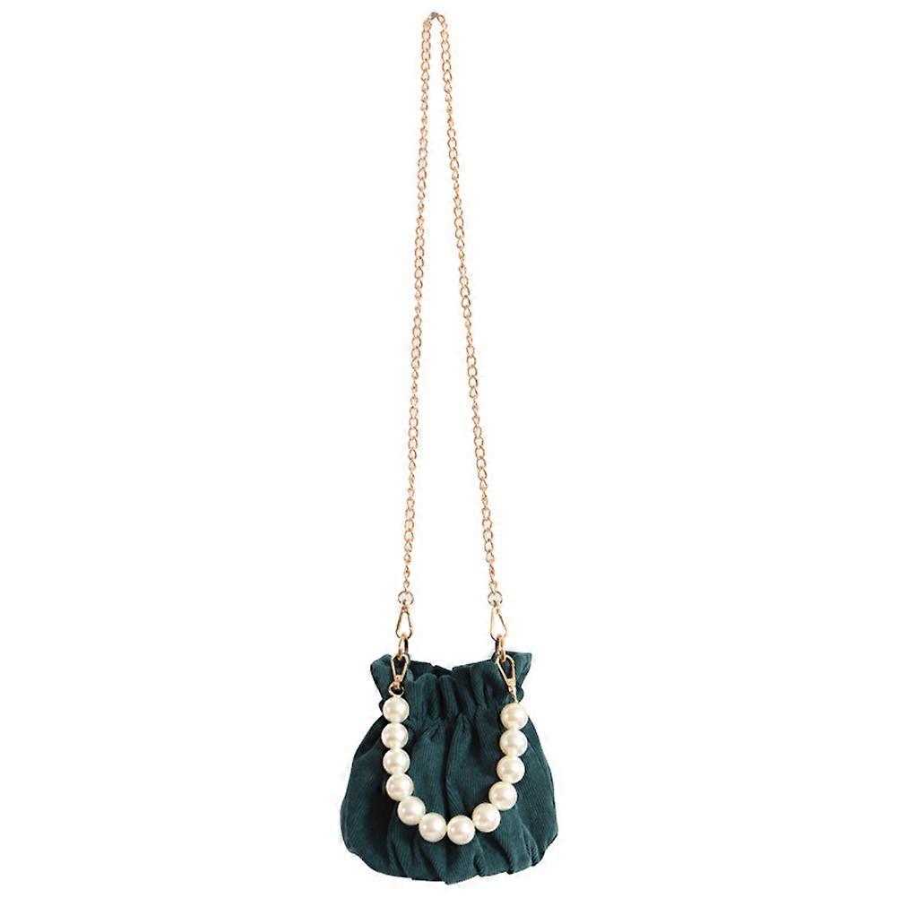 Retro Corduroy Pleated Crossbody Bag with Pearl Chain – Soft Material, Vintage Style, Versatile Shoulder & Hand Carry Design for Women