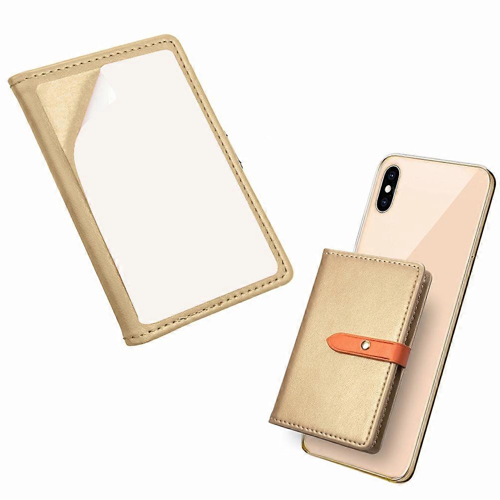 Sticky Phone Wallet Holder For Daily Use Golden PU Pouch With Adhesive Backing 1Pcs