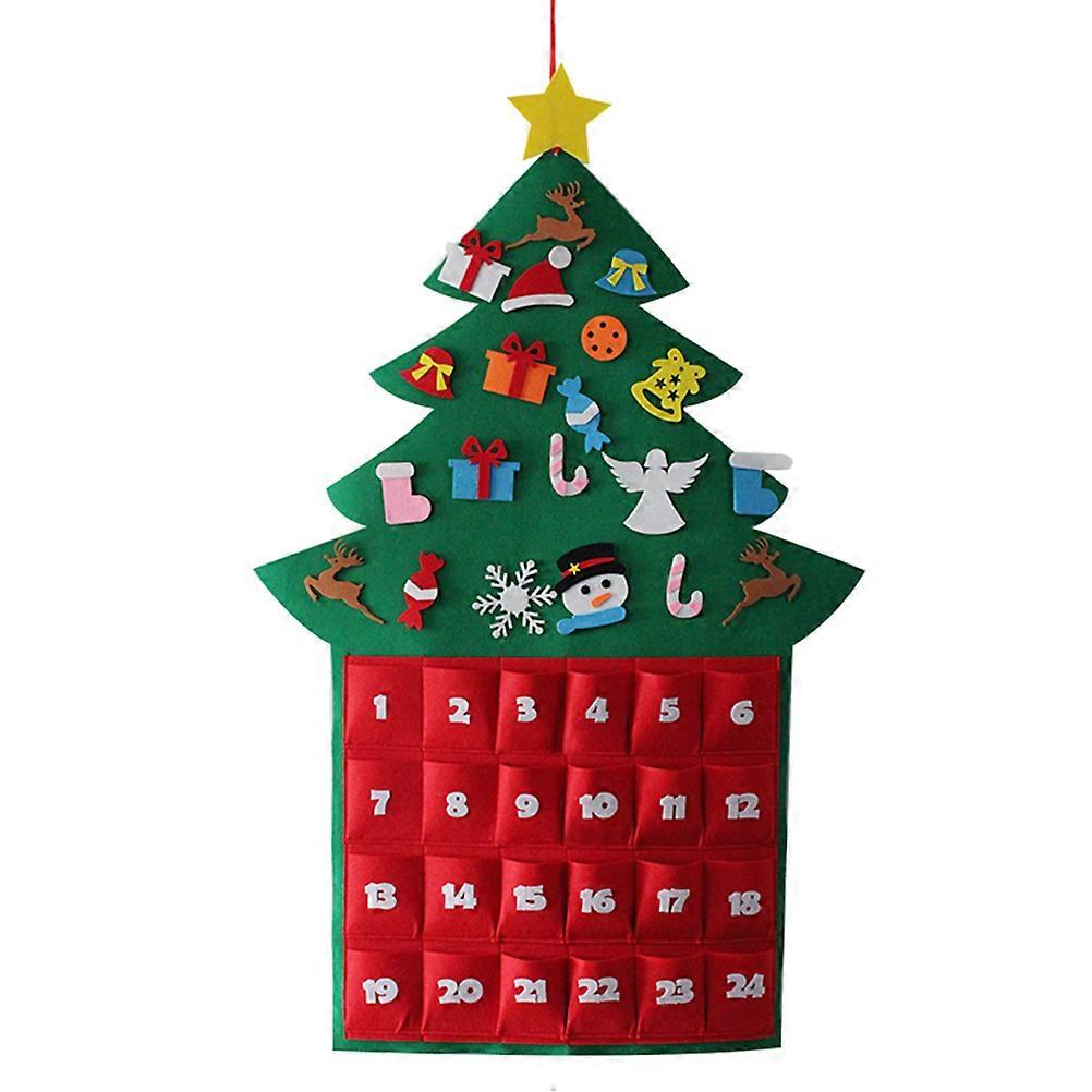 Felt Christmas Advent Calendar for Hanging and Reusable with 24 Pockets for Kids 12.5x9 Inches