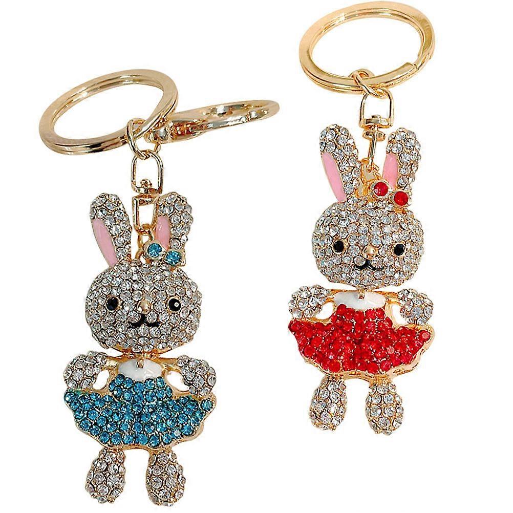 Here's a refined and professional product description for your **2pcs Rhinestone Keychain Sparkling Bunny Pendant Bag Charm Decorative Key Rings For