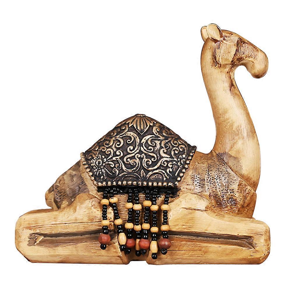 Camel Ornament Simulation Wooden Resin Figurine for Office Golden Decorative 1Pack