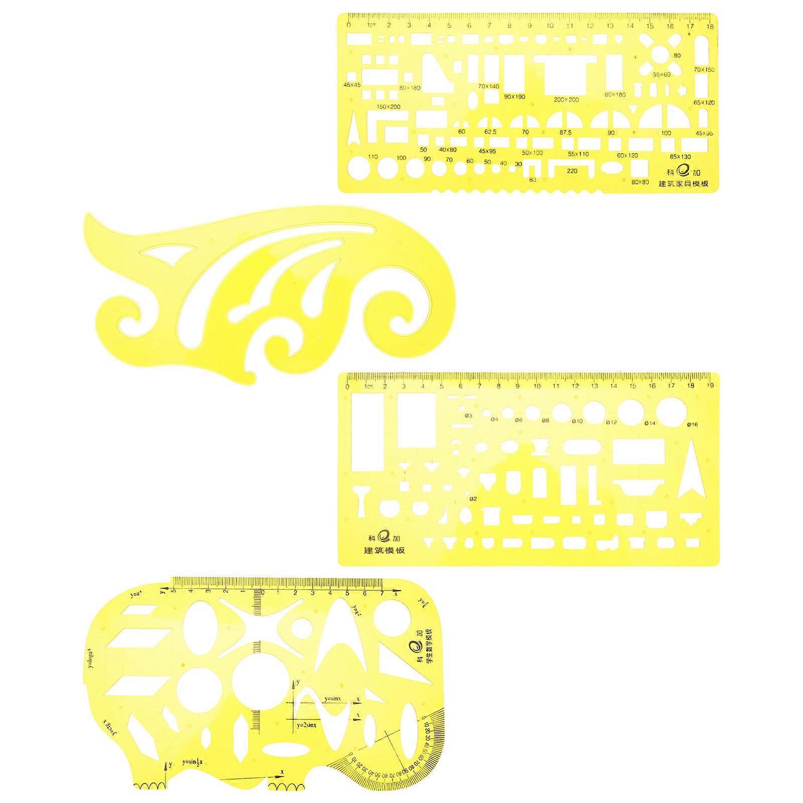 قوالب الرسم الهندسية للرسم باللون البرتقالي البلاستيكي مجموعة من 4 قطع 4 قطع