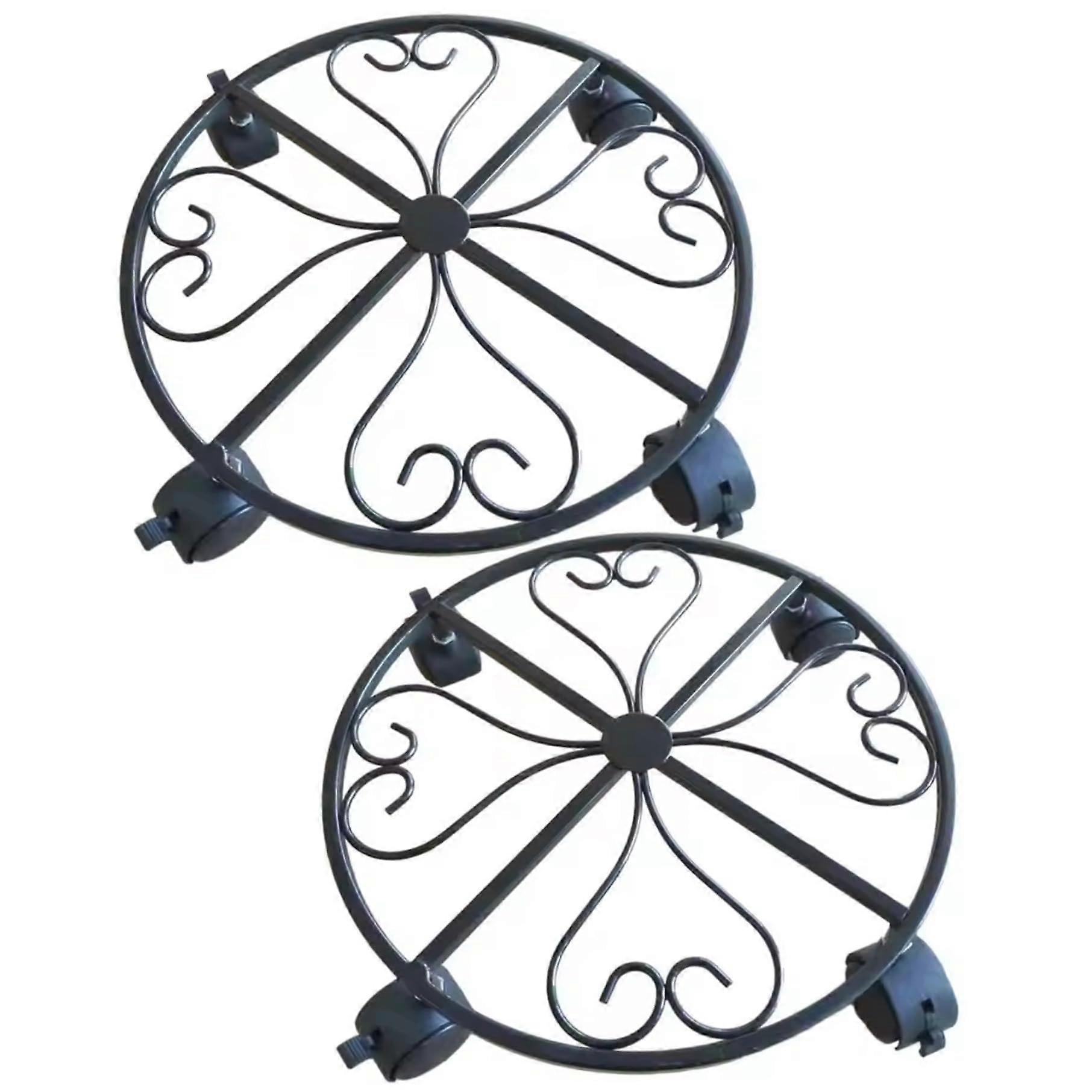 Outdoor Plant Stand, 2 Pieces Plant Caddy with Wheels, Lockable Iron Stand, 360° Rotates