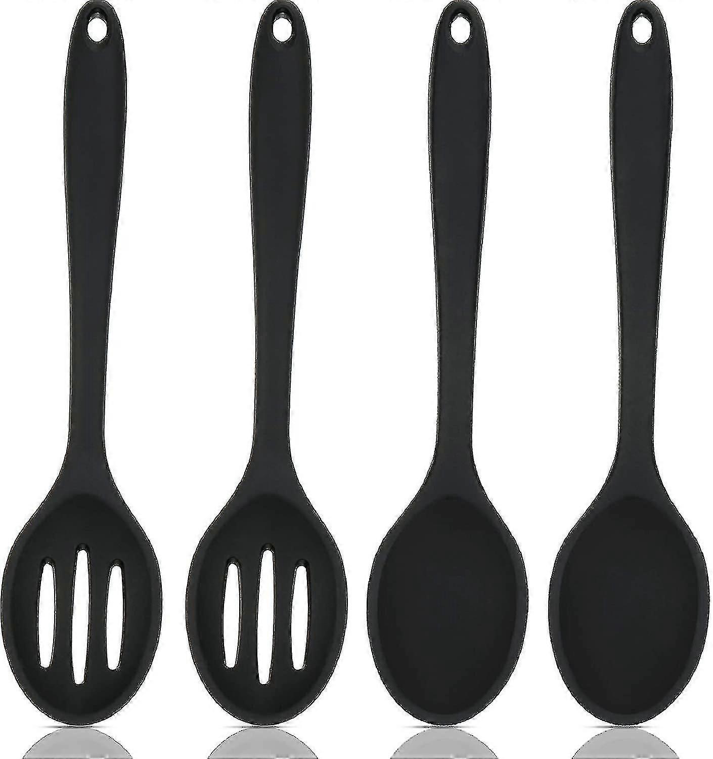 4 Pieces Silicone Nonstick Mixing And Slotted Spoons Set, Large Silicone Serving Slotted Spoon Nonstick Heat Resistant Spoons For Kitchen Baking Stirr
