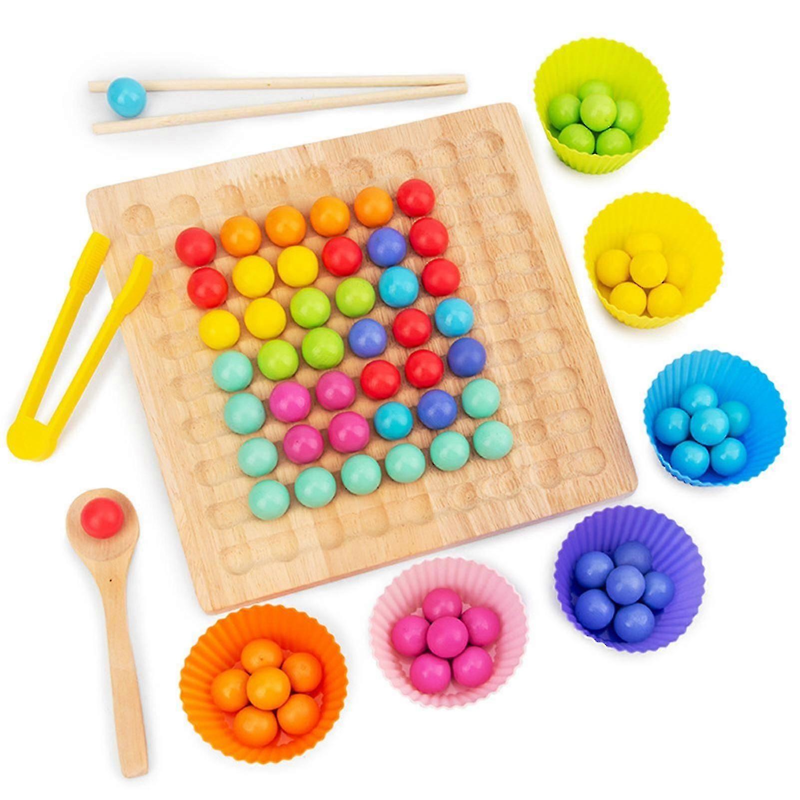 Wooden Board Bead Game With 80 Colorful Beads Clips Bowls For Hands Brain Training