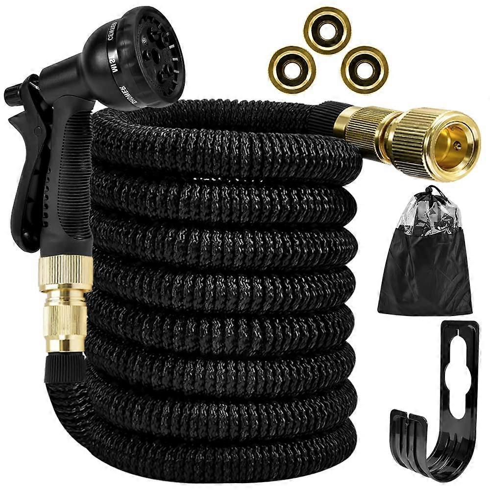 Flexible Garden Hose 7.5 m Expandable Water Hose, 4-Way Latex Core, 8-Function Nozzle, 3750D Black