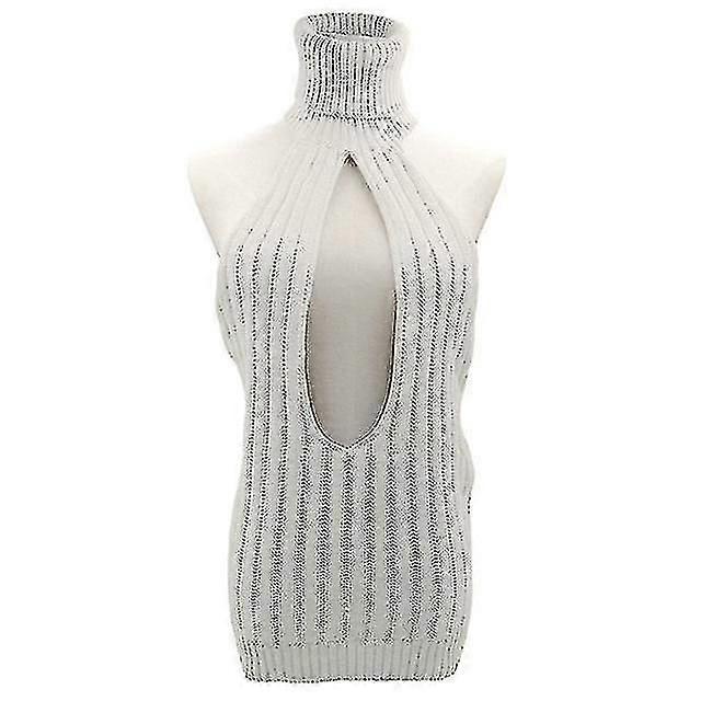 Backless Turtleneck Sweater Open Chest Hollow Knitted Pullover