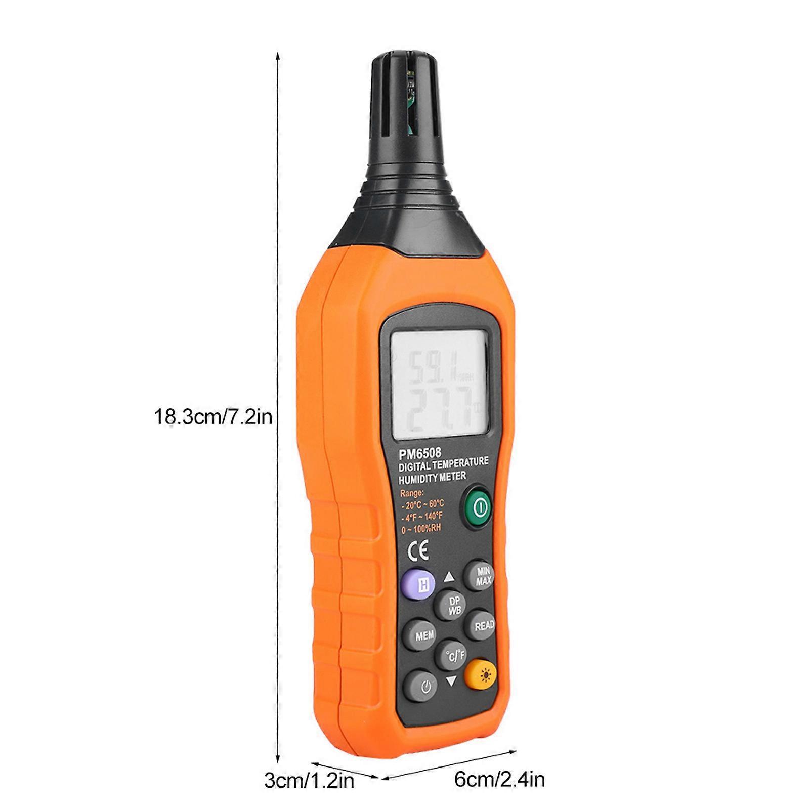 PM6508 High Precision Orange LCD Temp Humidity Meter 180x60x29mm