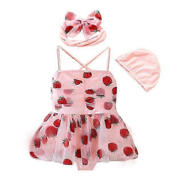 Maillots de bain 3 pièces pour fille, bikini imprimé fraise