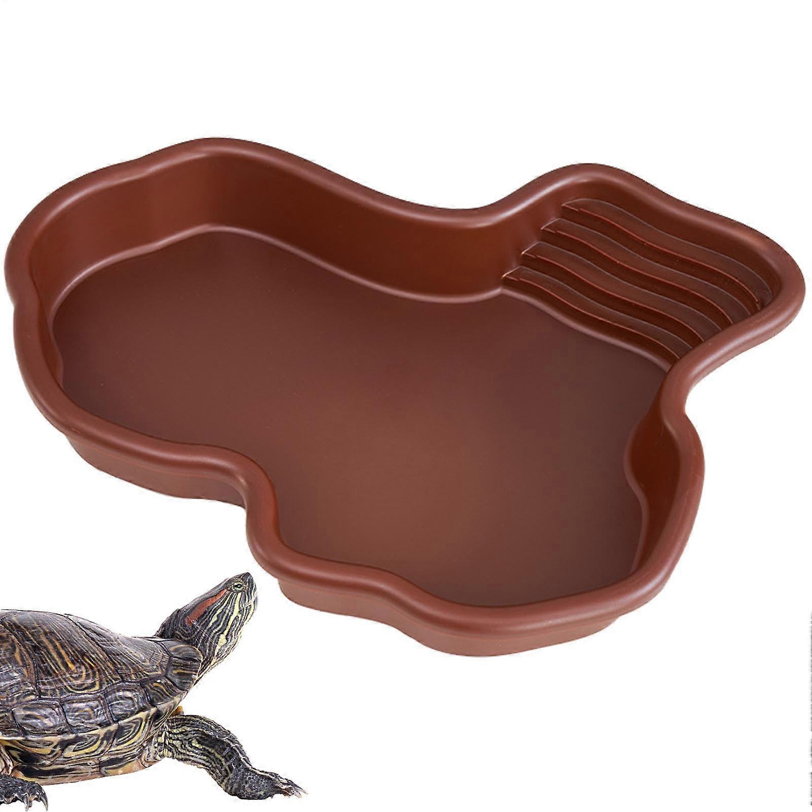 Reptile Bath Tub With Ramp And Basking Stand, Tortoise Water Dish, Bathing Pool For Turtle Bearded Dragon, No Drainage