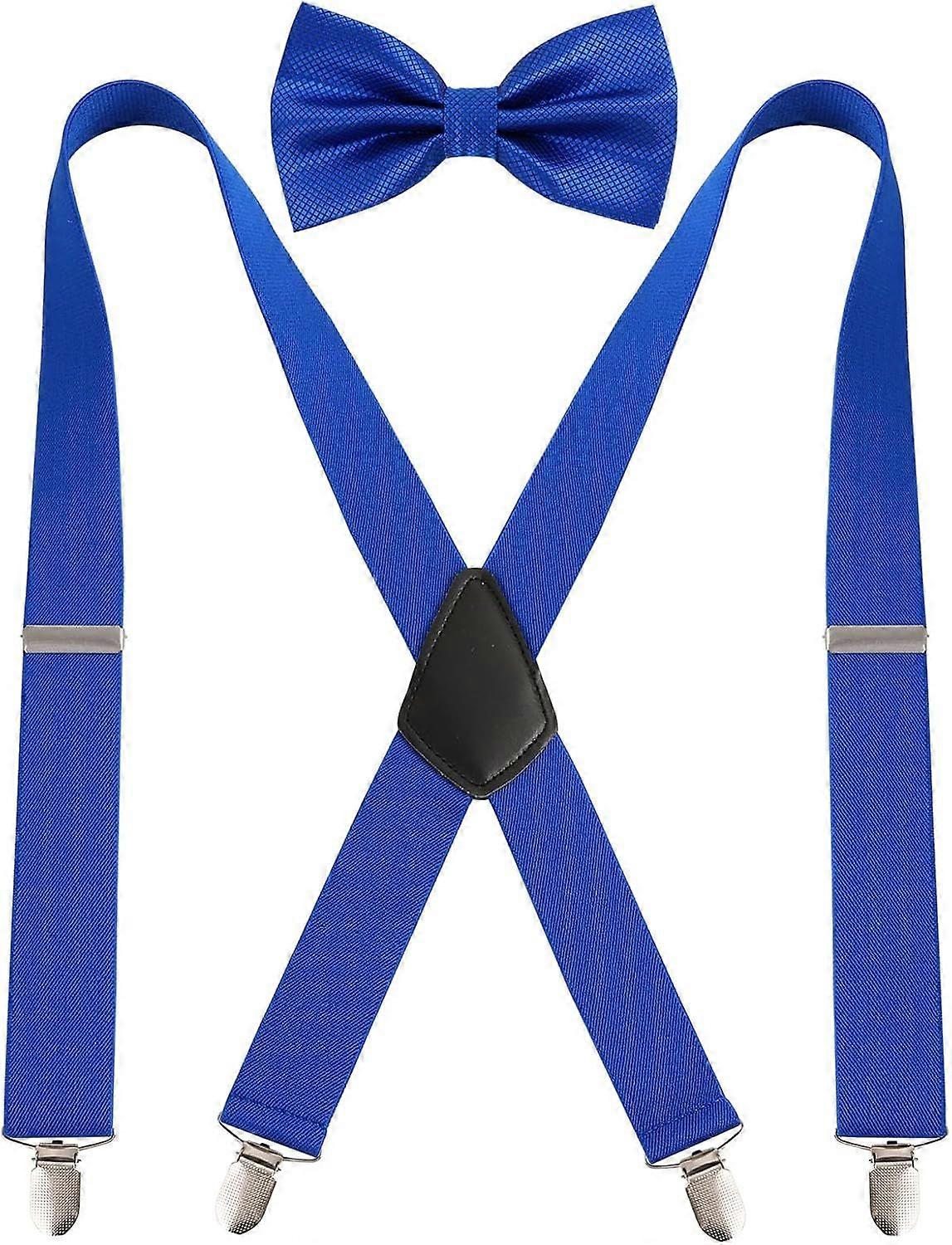 Men's 1.37 inch Suspender and Pretied Bow Tie Set Royal Blue