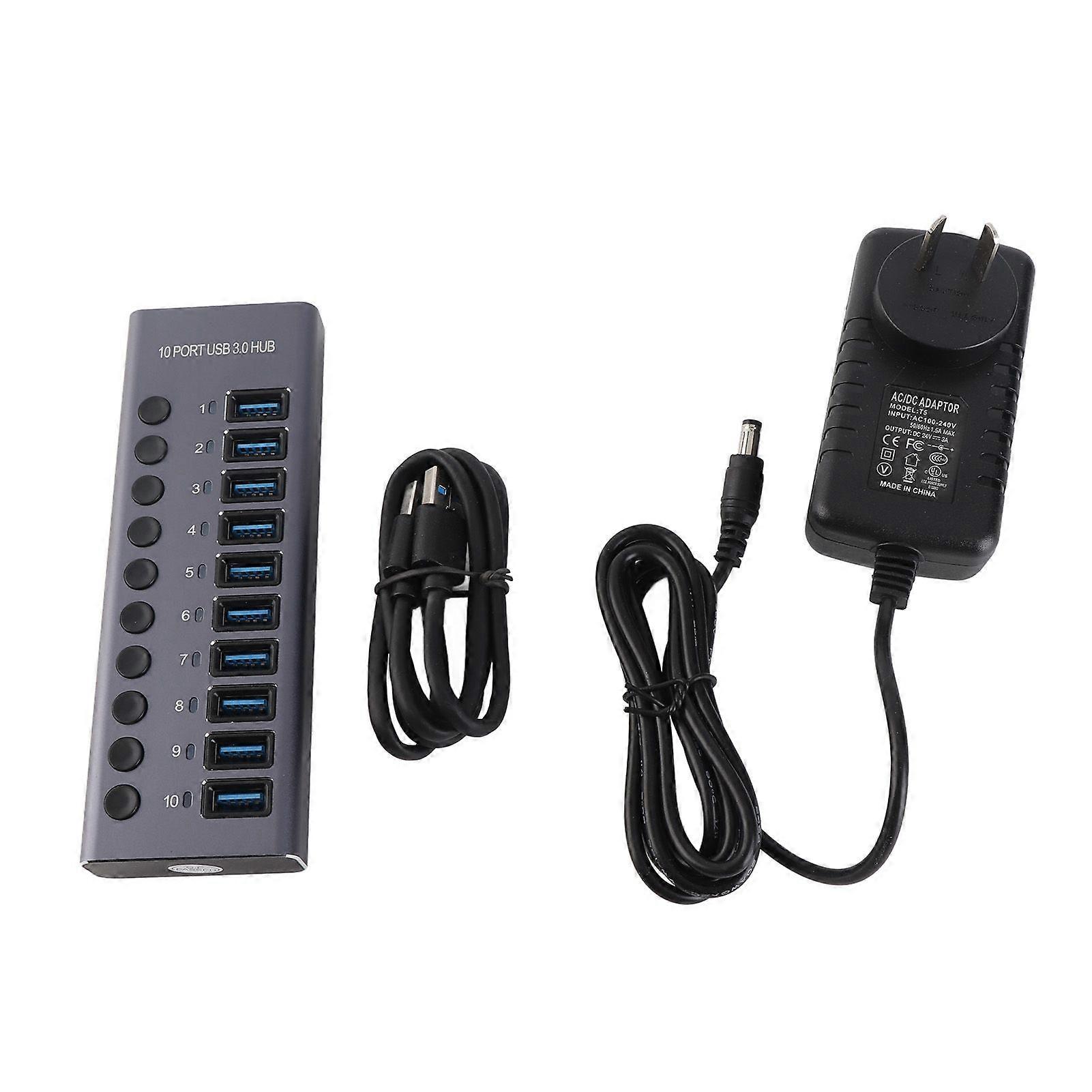USB 3.0 Data Hub 10 Port Individual Switch USB Splitter with 60W Power Adapter for Laptop PC Game Console 100240V AU Plug