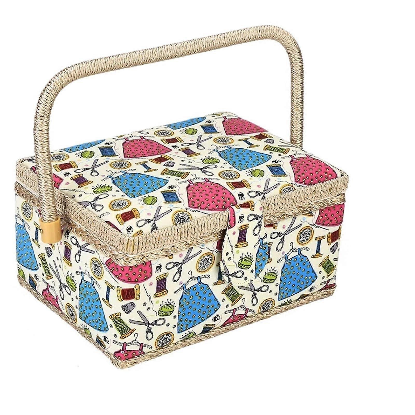 Sewing Box Craft Fabric Tool Needle Thread Basket Storage Organizer with Plastic Dividers for Household Supplies Style C